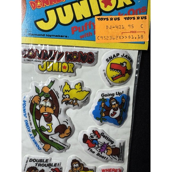 Vintage 80s Donkey Kong Junior Puffy Stickers Moving Googly Eyes Nintendo - Picture 6 of 8